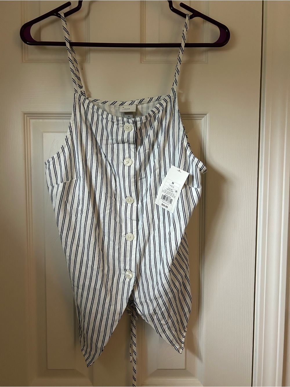 A New DayWhite Camisole with Navy Vertical Stripes